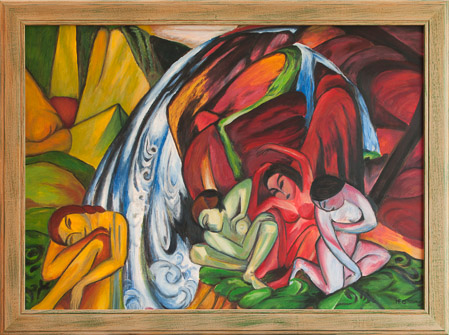 Baigneuses sous la cascade d'après Franz Marc